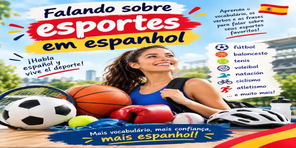 Falando sobre esportes em espanhol 2 Falando sobre esportes em espanhol: imagem ilustrativa com bolas de futebol, basquete, tênis, luvas de boxe e equipamentos desportivos, oferecido pela FourFlags Language Center