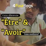 Como diferenciar être e avoir em francês: imagem ilustrativa com dois estudantes conversando e analisando um livro de gramática, oferecido pela FourFlags Language Center