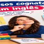 Falsos cognatos em inglês: imagem ilustrativa com exemplos de falsos amigos como library, actually e parents, oferecido pela FourFlags