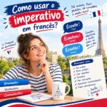 Como usar o imperativo em francês: infográfico educacional com regras gramaticais, conjugações para tu, nous e vous, e exemplos para dar ordens e conselhos, oferecido pela FourFlags Language Center