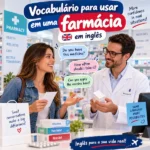 Vocabulário para usar em farmácia em inglês: imagem ilustrativa de post de blog com frases essenciais, atendimento de farmacêutico e dicas de conversação.